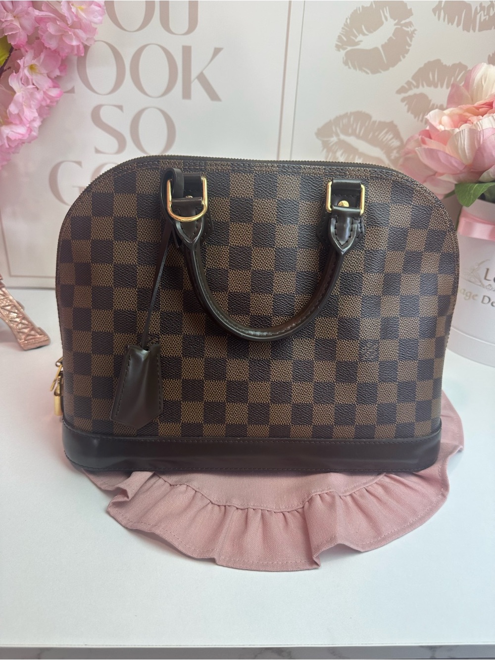 Louis Vuitton Brown Checkered Satchel with Gold Hardware - Picture 12 of 12